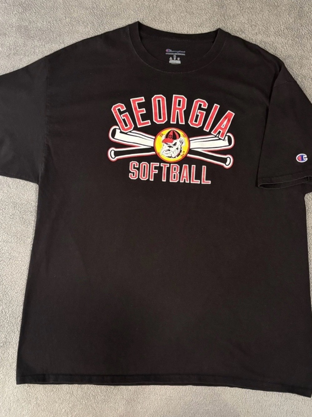 Champion Black Georgia Softball Tee with Red & Yellow Graphic Size XL